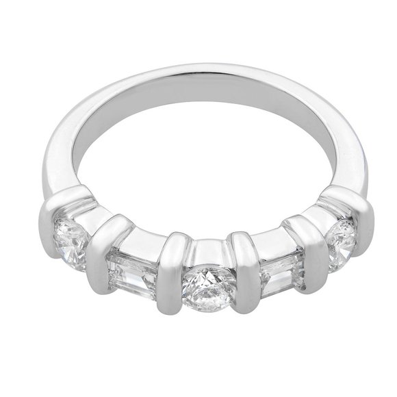 Rachel Koen Baguette Round Diamond Ring 14K White Gold 0.66cttw Size 5.5 - Picture 3 of 6